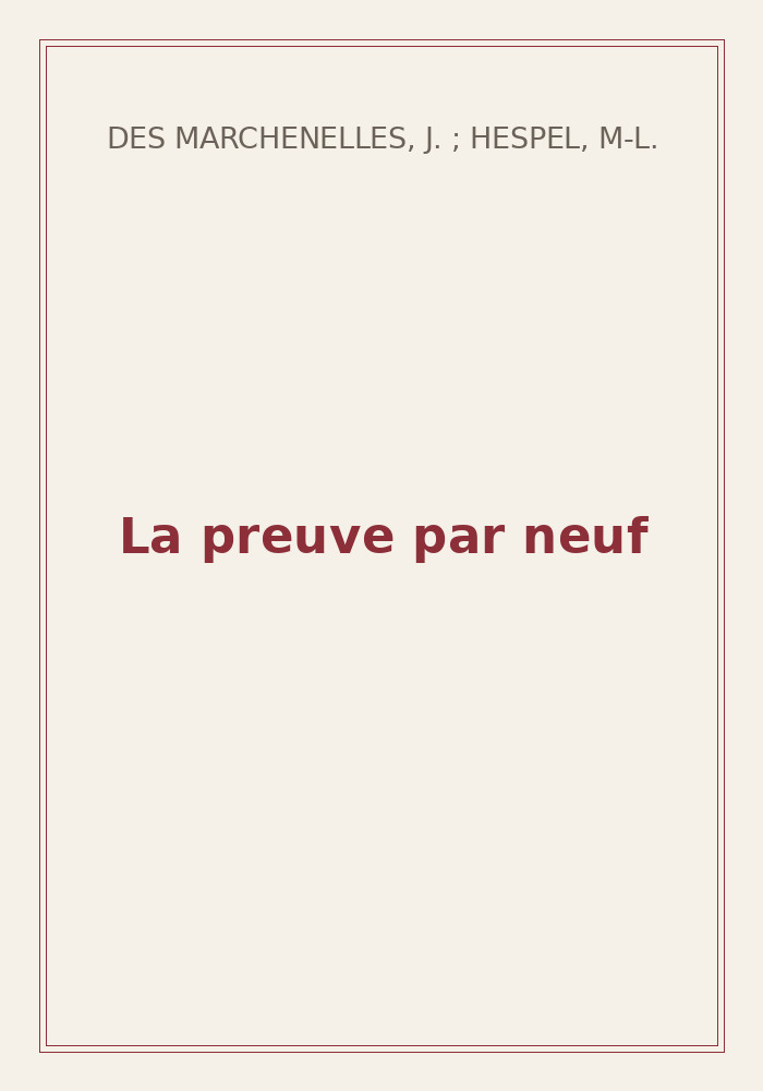 Couverture de « La preuve par neuf »